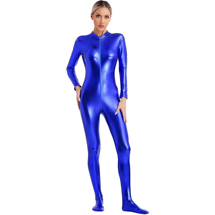Жіночий комбінезон з довгим рукавом на блискавці, колір блакитний, розмір 3XL