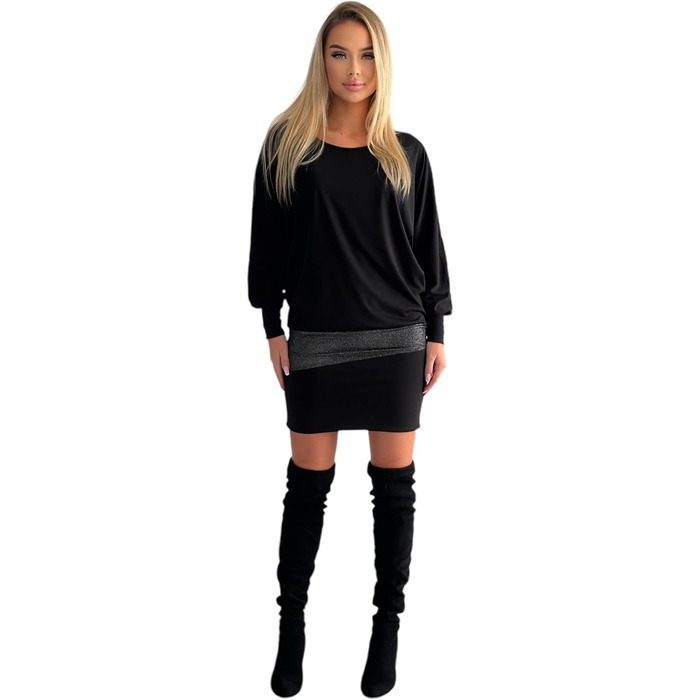 Сукня міні Mississhop святкова блискуча, чорна (S-XXL) - Туніка-пуловер