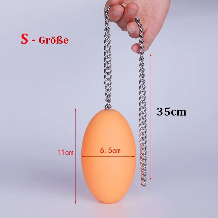 Анальний плаг Guspiun силіконовий, яйцеподібний, з металевим ланцюгом, 6.5 см, S (Помаранчевий)