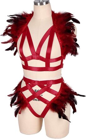 Жіночий корсет з пір'ям BBOHSS: набір накладки на плечі, крила, готичний стиль, Burning Man, спідня білизна, мереживні стрічки, аксесуари. Білий (універсальний розмір, винний)