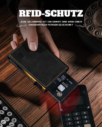 Чоловічий тонкий гаманець DODENSHA MagSnap з RFID захистом, відділенням для монет та магнітною застібкою, на 10+ карток (Чорно-жовтий)