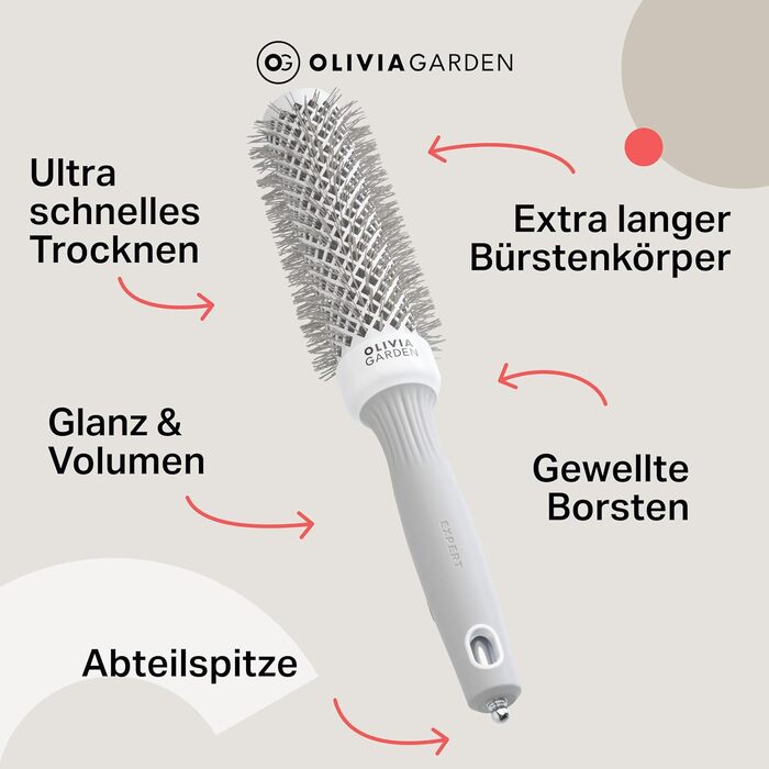 Кругла щітка для волосся Olivia Garden Expert Blowout Shine, 35 мм, біло-сіра