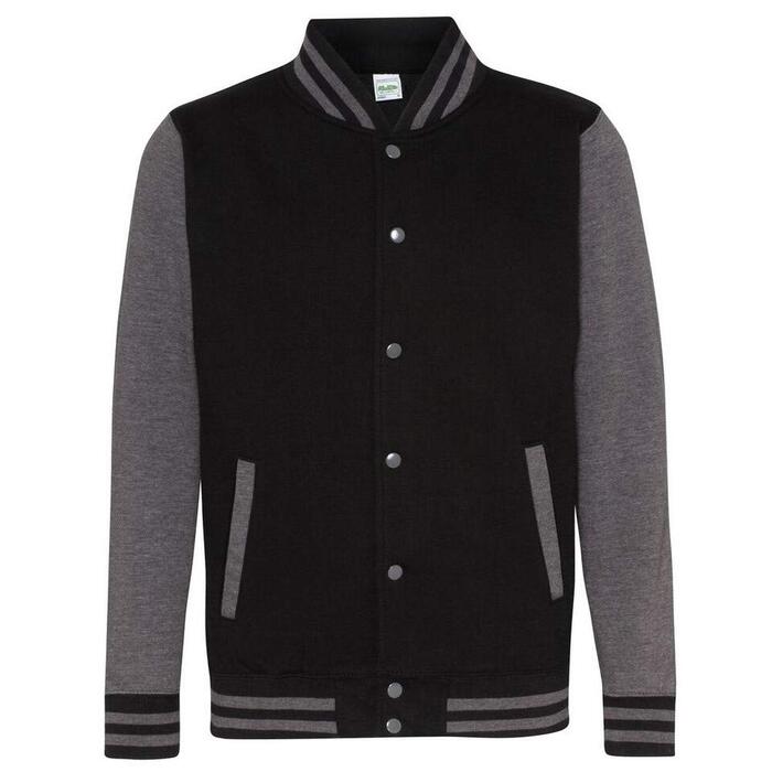 Чоловіча куртка-бомбер Varsity Jacket Just Hoods by AWDis, чорна/вугільна (XXL)