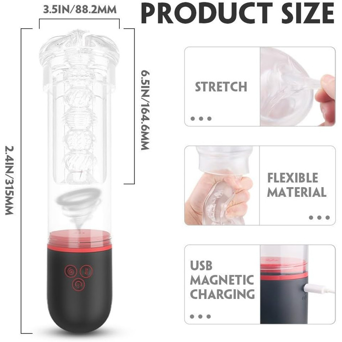 Електрична вакуумна помпа для пеніса NAIXBTY з 9-ма режимами вібрації та 4-ма рівнями потужності. Розширювач пеніса, тренажер витривалості. Інтимні іграшки для чоловіків