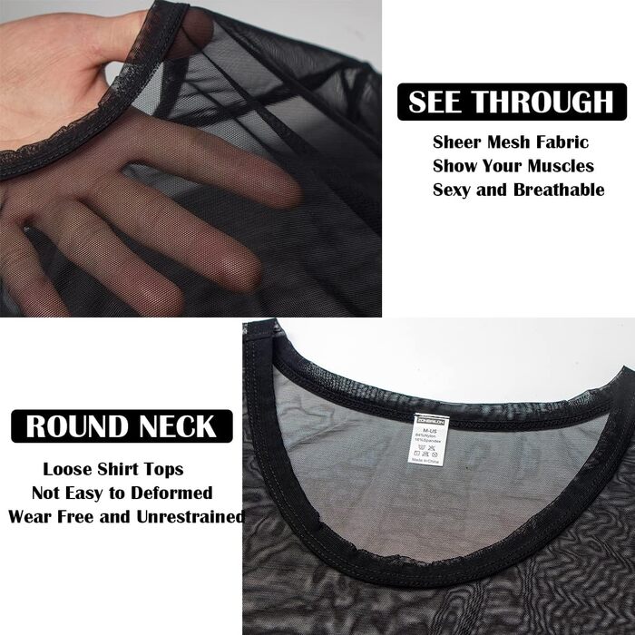 Чоловічий прозорий піжамний комплект YINYOUYU з мережива, з малюнком м'язів, чорний XL