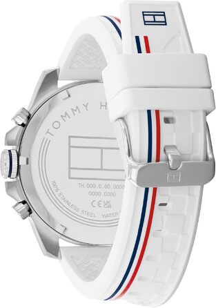 Чоловічий багатофункціональний кварцовий годинник Tommy Hilfiger білого кольору з силіконовим ремінцем, водонепроникність 5ATM