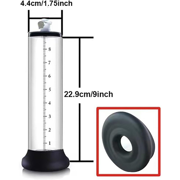 Вакуумний насос для збільшення статевого члена з манометром, аксесуар для чоловіків, преміум-якість, м'який та гнучкий (22.9*4.4 см)