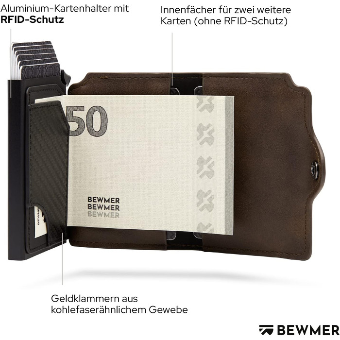 Преміальний кредитний картхолдер BEWMER — Слім-гаманець з RFID-захистом для чоловіків та жінок, коричневий
