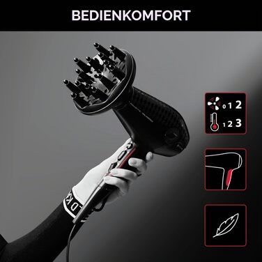 Випрямляч для волосся Rowenta x Karl Lagerfeld SF467L K/Pro Stylist з кератиновим покриттям Glow, іонізацією та вбудованим гребінцем, 140-210°C, чорний/червоний