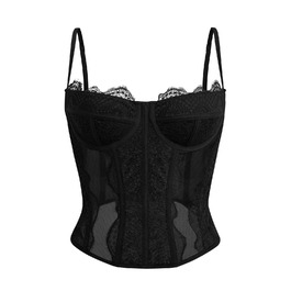 Корсет-топ Dealmore для жінок, для вечірнього виходу, мереживний, сітчастий, на тонких бретелях, чорний XL