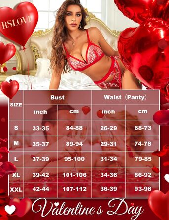 RSLOVE Комплект нижньої білизни Daen Dessous: мереживний тіло, стрінги та топ - чорний, червоний, білий (L, Red Remix White)