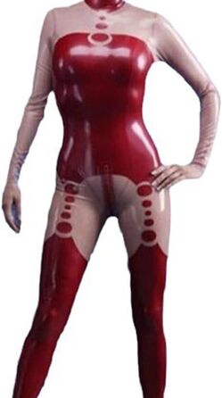 Костюм-комбінезон з прозорого матеріалу та червоної шкіри, з блискавкою спереду, облягаючий, фетиш, клубний, для дорослих, XXL