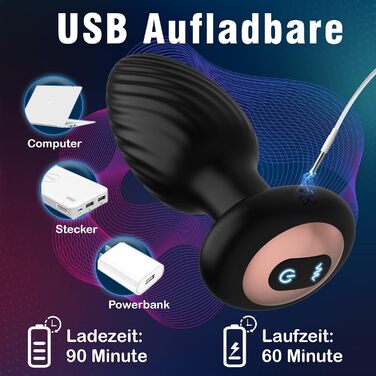 Анальні вібратори для жінок. Набір секс-іграшок з 7 режимами вібрації та обертання. Силіконовий butt plug для жінок та чоловіків.