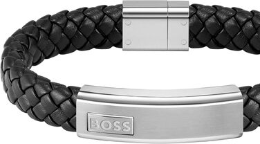 Чоловічий шкіряний плетений браслет BOSS Jewelry колекція LANDER, чорний
