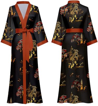 Легкий жіночий халат-кімоно з атласу, сауна, ванна, спа. Чорний, червоний, універсальний розмір.