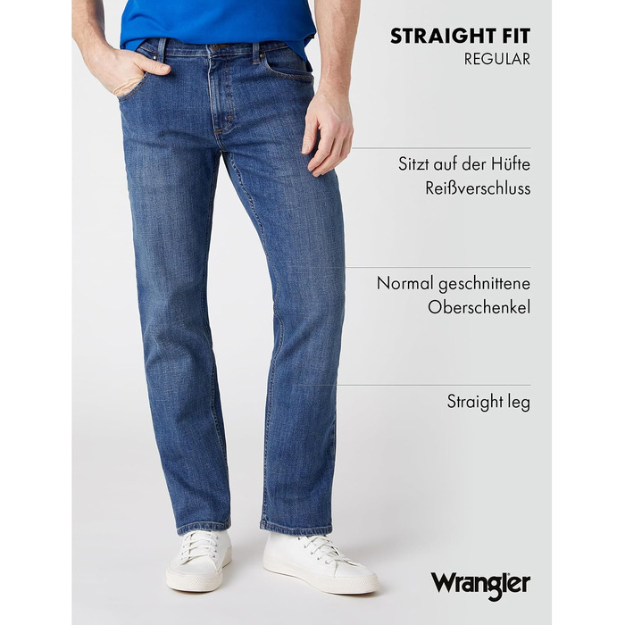 Чоловічі джинси Wrangler Straight Regular Fit середньої посадки, синьо-чорні (Mid Stone), W32 L36