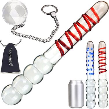 Скляний анальний дildo ScreaAss 28 см з кулями та ланцюгом, G-spot, для чоловіків та жінок, червоний комплект