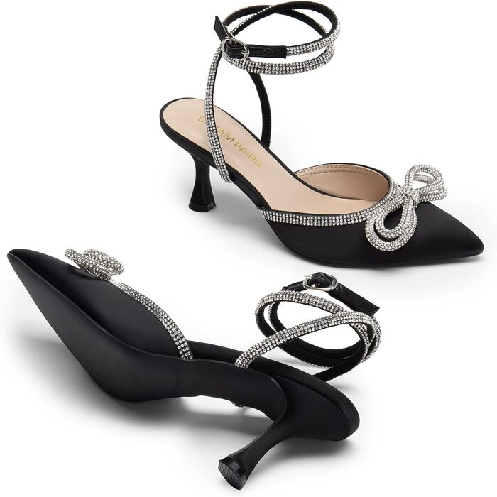 Жіночі туфлі-кітен-хілс Dream Pairs чорного кольору з декором у вигляді банта зі стразами, розмір 39 EU