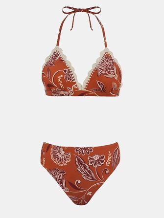 CUPSHE БІКІНІ СЕT: V-подібний виріз, зав'язки на шиї, висока талія, квітковий принт, мереживо, двочастинний купальник