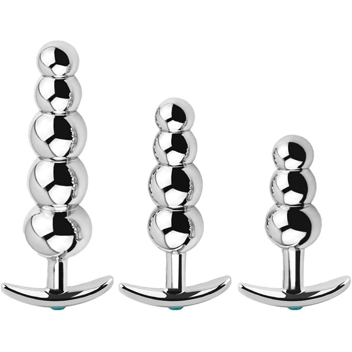 Анальні іграшки для дорослих: набір металевих анальних пробок з перлами (3 шт.)