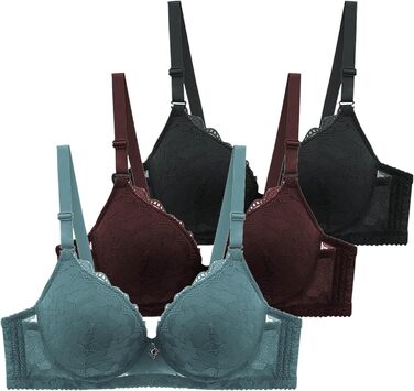 3 шт. комплект класичних мереживних бюстгальтерів BHS для жінок з кісточками, спортивний пуш-ап, регульований бюст, комфортний, безшовний комплект бюстгальтерів з підкладкою, сексуальний спортивний, для сну, спідня білизна (E05# Класичні мереживні бюстгал