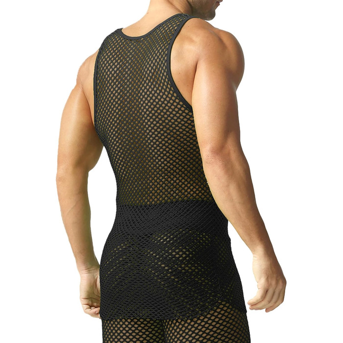 Чоловіча сітчаста футболка QiaTi з прозорим дизайном, довга модель (XL, чорний)