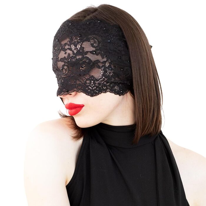 Елегантна червона мереживна маска для жінок з камінням – венеціанська маска з квітковим візерунком для маскараду, карнавалу, косплею, готичної вечірки та особливих подій (чорний колір (чорні стрази))