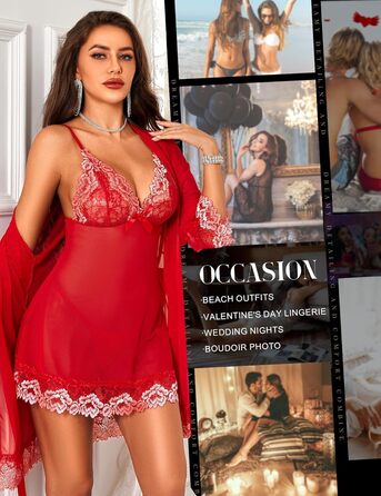 RSLOVE Сексуальна спідня білизна: мереживний бабідол, нічна сорочка, піжама (XL, червоно-біла)