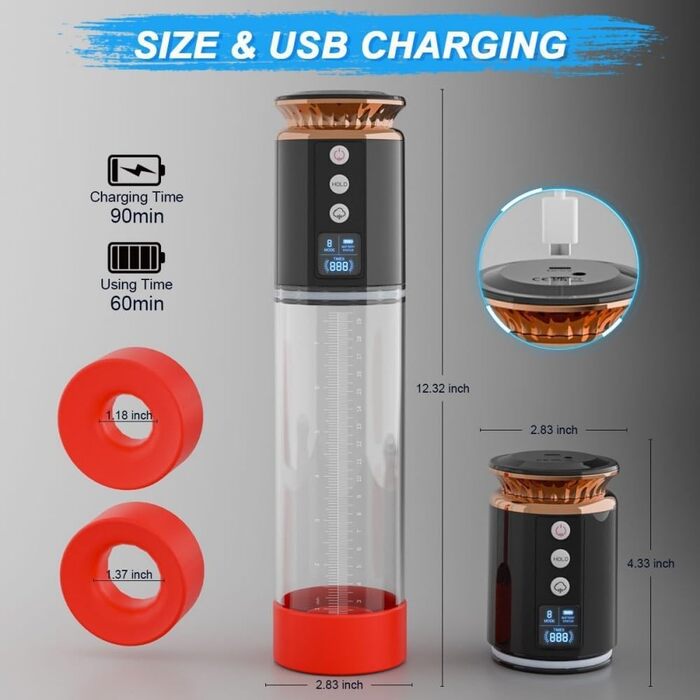 Електрична помпу для пеніса Seckoe, іграшка для чоловіків, автоматичне збільшення пеніса, 8 рівнів вакууму, перезаряджувана, повітряний насос-екстендер