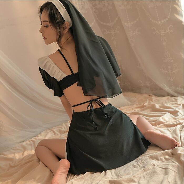 Косплей черниці Temptshow: жіноча спідня білизна, костюм аніме-дівички, високий розріз, сексуальна сукня (чорний)