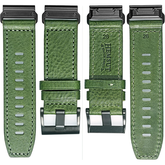 Шкіряний ремінець для годинників Garmin (26мм) — Ретро-вінтажний замінний браслет для Fenix, Forerunner, Vivoactive, Approach, MARQ, Quatix, D2 Series, Зелений