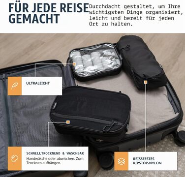 Набір дорожніх косметичок: підвісна сумка для аксесуарів, TSA-сумка для рідин та ультралегкий органайзер (чорний Ripstop)