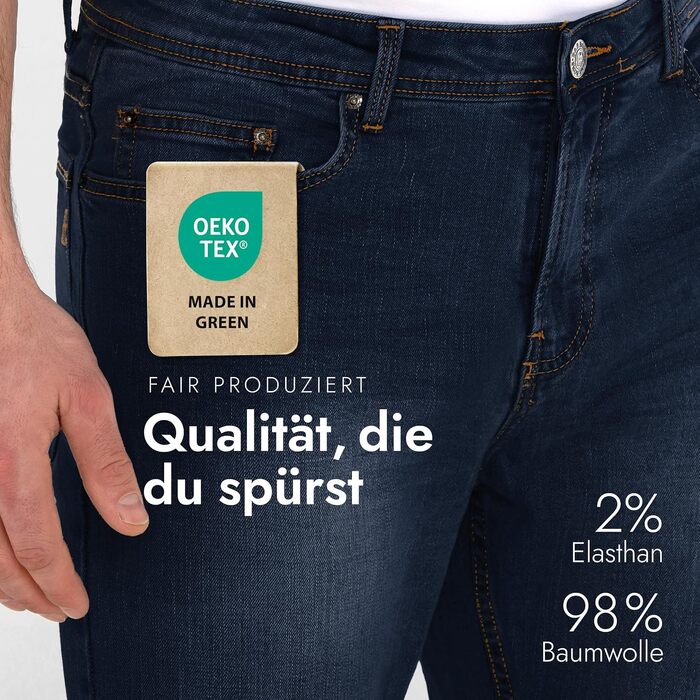 Чоловічі джинси BARBONS Regular Fit Stretch — класичні прямі штани преміум-якості для бізнесу та дозвілля, темно-сині (32W / 30L)