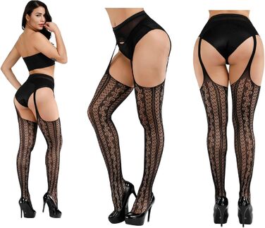 DRESHOW 6 пар мереживних панчіх з високою талією, мереживні панчохи до коліна для жінок