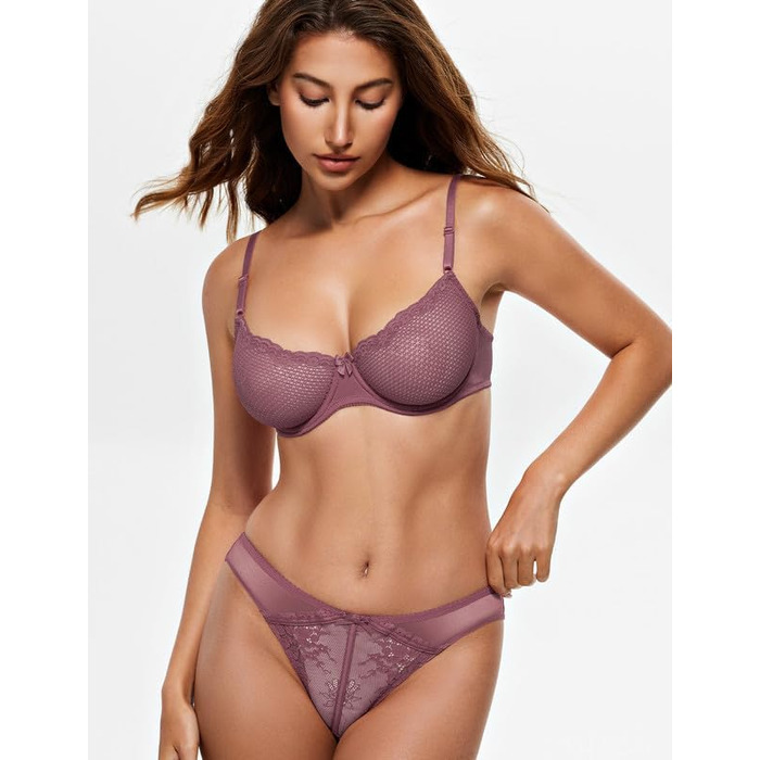 Жіночий бюстгальтер Wingslove з балконетом, мереживний, з кісточками, м'який, напівпрозорий, бюстгальтер-бралетт (пастельно-ліловий, 85E)