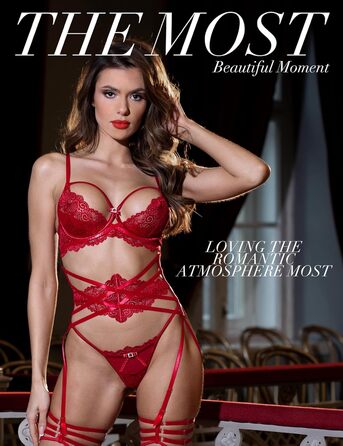 Сексуальний жіночий комплект спідньої білизни з мережива: бюстгальтер та труси з поясом (вишневий, 85C)