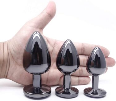 Набір анальних пробок 3 шт. з металу (Gunmetal) – велика, середня, мала. Підходить для початківців, жінок, чоловіків, пар. Кольори: синій, фіолетовий, рожевий. Іграшки для дорослих.