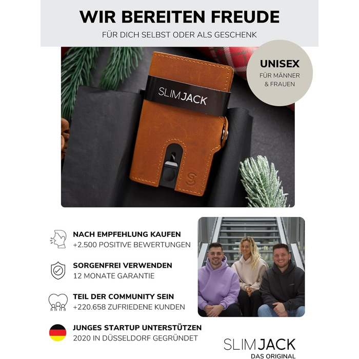 Розумний гаманець SLIMJACK з монетницею та RFID-захистом, чоловіковий тримач для карток з алюмінію та шкіри, світло-коричневий