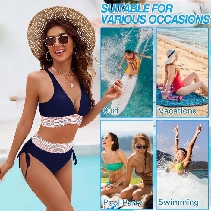 Бікіні Daen Set з високою талією та пуш-ап, комплект 2 шт. Контроль живота, регульовані бретелі, XXL, темно-синій