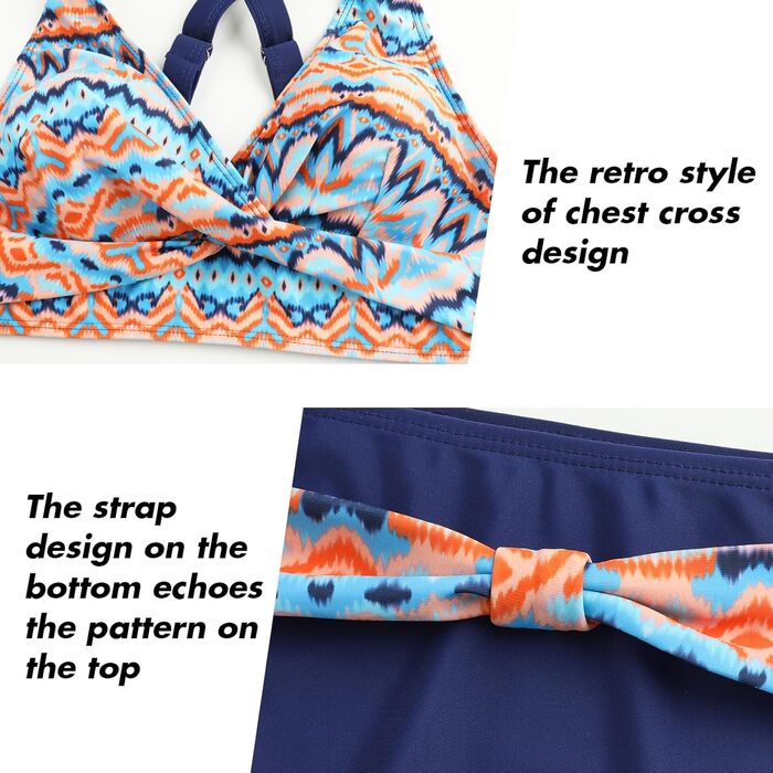 Двочастинний купальник Adigaber з V-подібним вирізом та перехресним візерунком, бікіні з животом, комплект (L, багато кольорів)