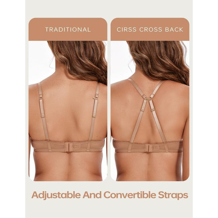 Жіночий бюстгальтер Wingslove з кісточками, мереживний, прозорий, без пуш-ап, з силіконовими накладками на соски (75D, Коричневий)