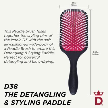 Щітка для волосся Denman D38 Paddle Brush для розплутування та стайлінгу вологого і сухого волосся (кучеряве, густе, пряме), чорна/червона/біла