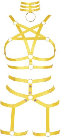 Жіночий корсет-нагрудник у стилі панк, повна клітка, мереживний бюстгальтер та пояс-стрінг, комплект, Харадзюку, готичний, фестивальний, рейв-стиль (помаранчевий, жовтий)