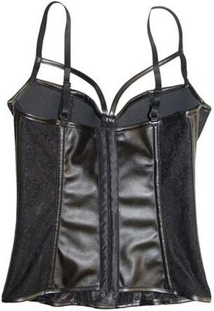 Корсет- бюстгальтер Чені в стилі стимпанк готичний з мережива та штучної шкіри, чорний, розмір S-6XL