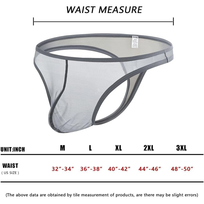 Танга чоловіча BIATWOWR, сірий, XXL, прозора білизна