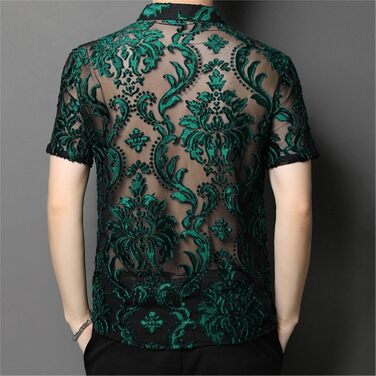 Чоловіча сорочка AWMew, мереживо, сітка, коротка, клубний стиль, з відкритим декором (зелена, XXL)