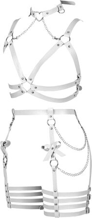 Жіночий шкіряний боді з ланцюжком BANSSGOTH, комплект стрінги, мереживо, для танців та свят (білий)