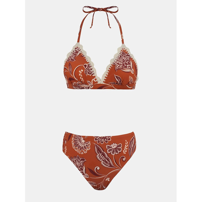 CUPSHE БІКІНІ СЕT: V-подібний виріз, зав'язки на шиї, висока талія, квітковий принт, мереживо, двочастинний купальник
