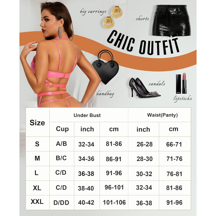 Комплект нижньої білизни RLOVE для жінок: бюстгальтер, труси, мереживо, 6 предметів, чорний (L, флуоресцентний рожевий)