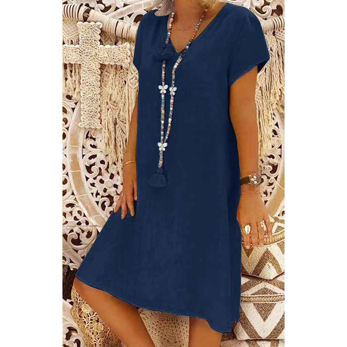 Сукня Tincini Soerkleid льон пляжна A-силует з V-подібним вирізом, розмір S, колір - темно-синій
